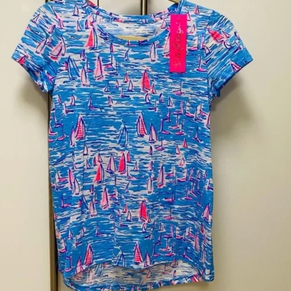NWT Lilly Pulitzer Etta Scoop-Neck Top Size S Zanzibar Blue Print